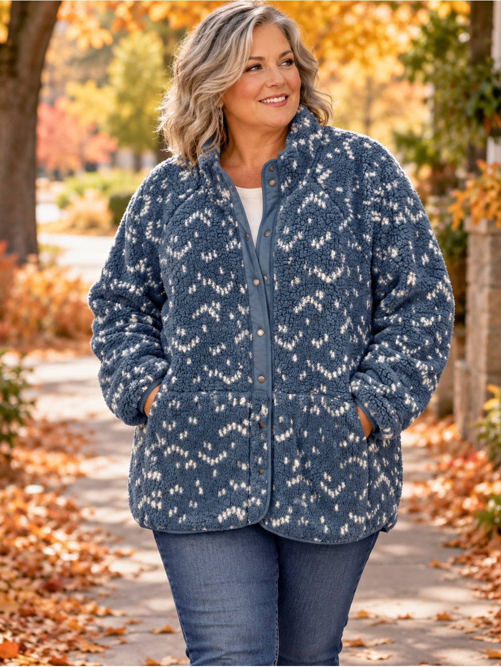 SONOMA Blue & White Print Teddy Jacket Size XXL NWOT